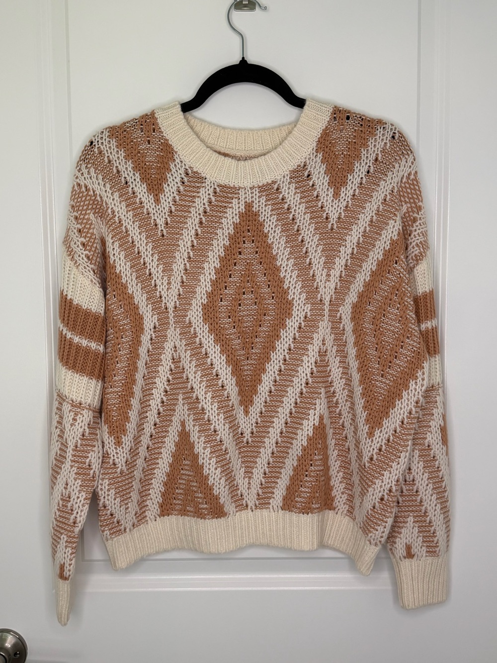 CUPSHE FALL Diamond Stitch Drop Sleeve fall Sweater Cream Brown Size S